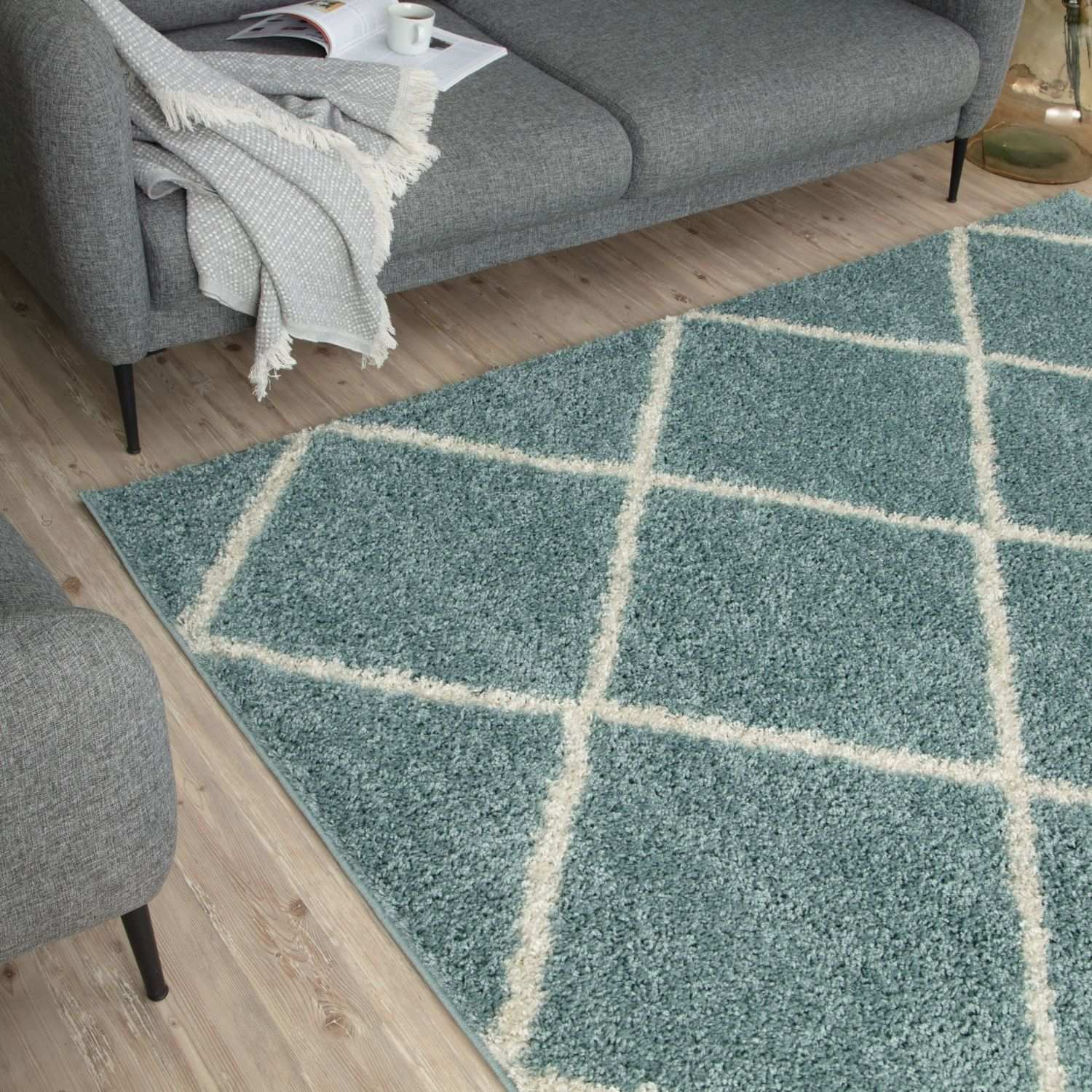 Moroccan Duck Egg Blue Shaggy Rug | 550 - PN Home
