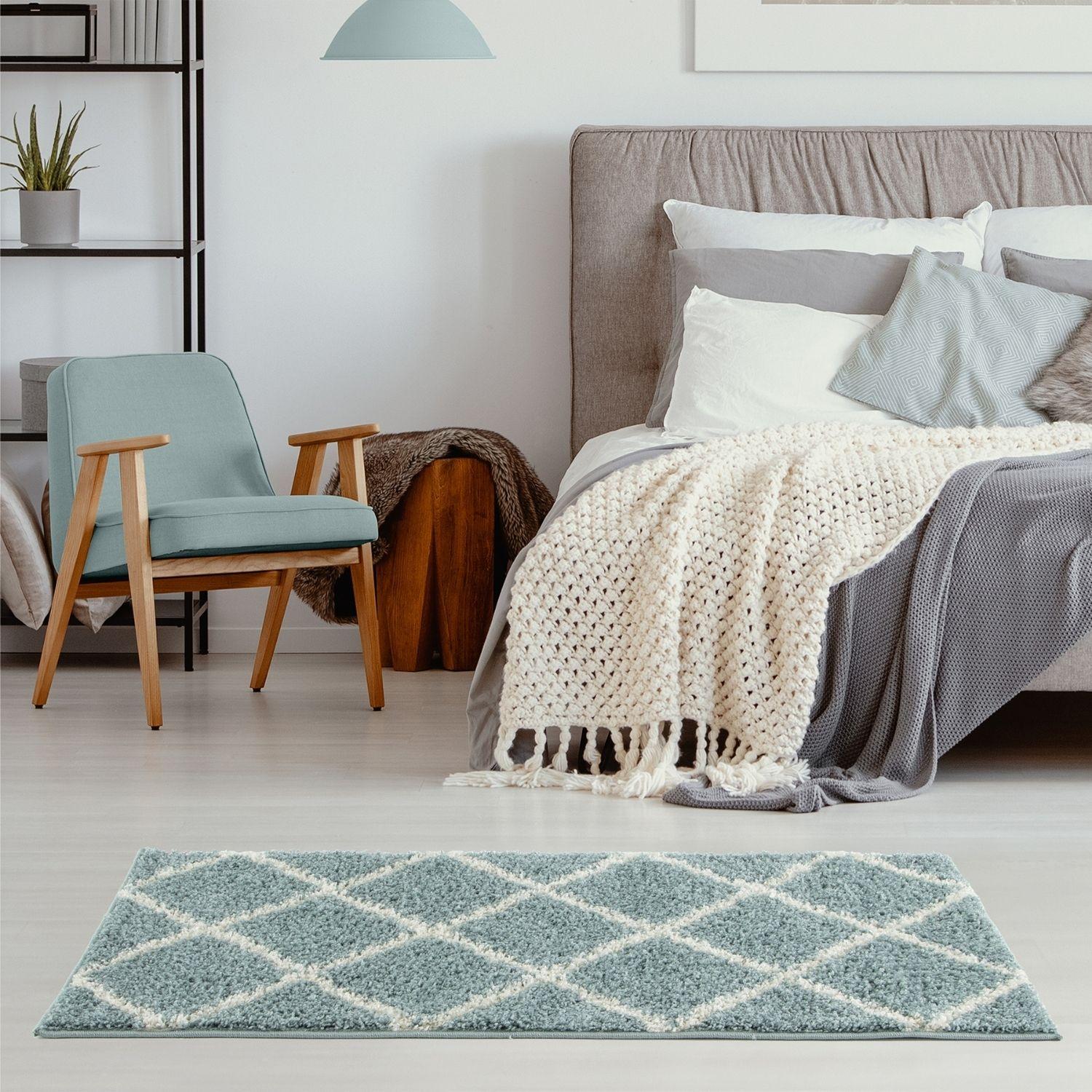 Moroccan Duck Egg Blue Shaggy Rug | 550 - PN Home