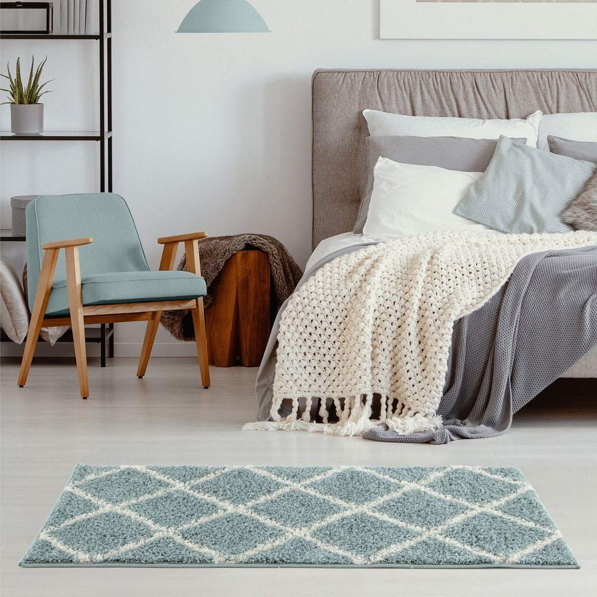 Moroccan Duck Egg Blue Shaggy Rug | 550