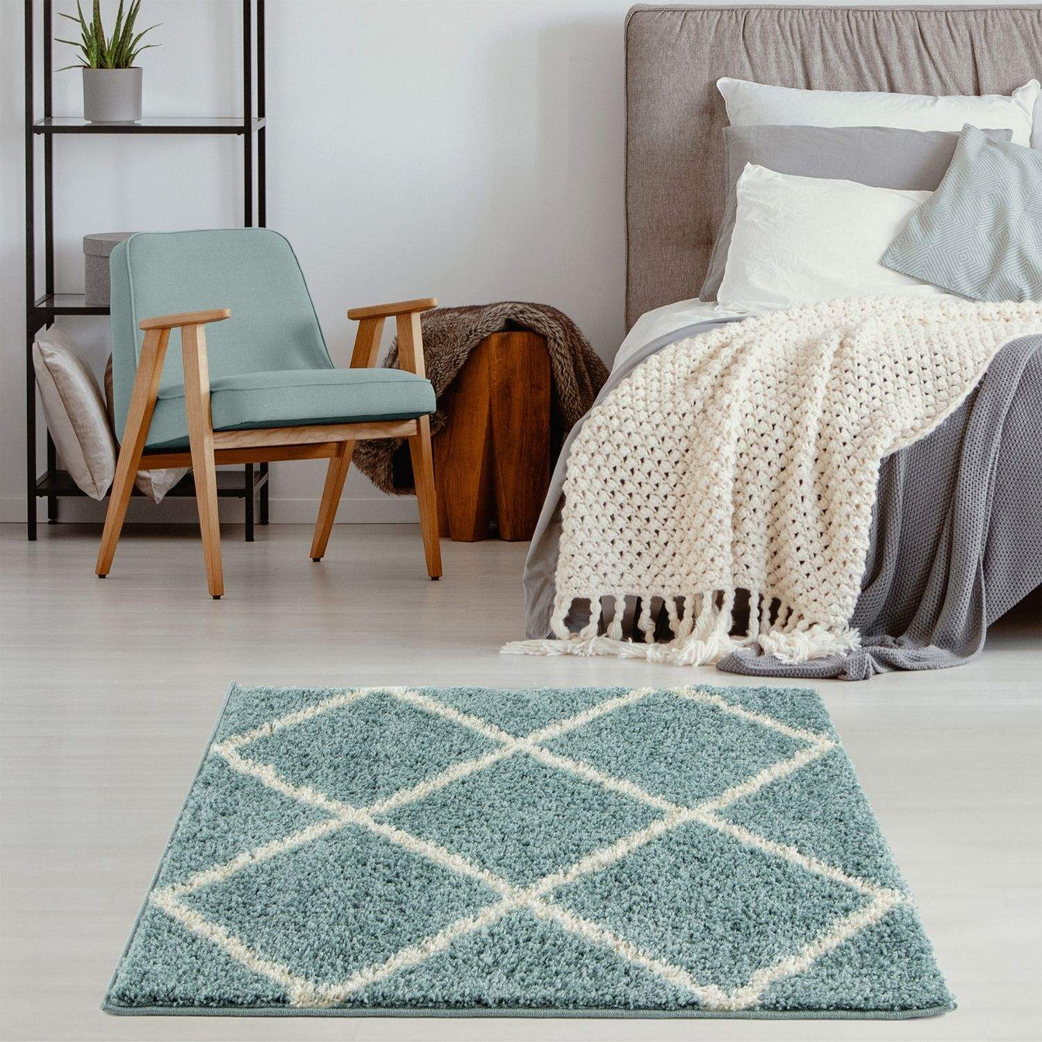 Moroccan Duck Egg Blue Shaggy Rug | 550 - PN Home