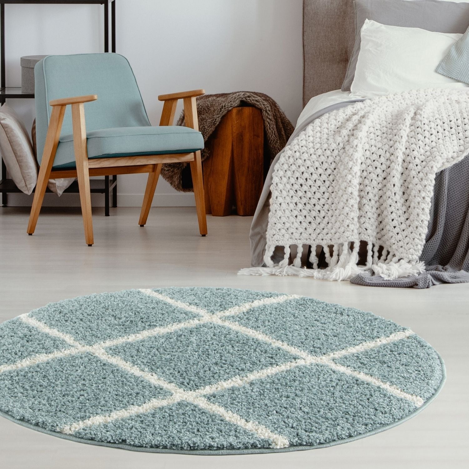 Moroccan Duck Egg Blue Shaggy Rug | 550 - PN Home