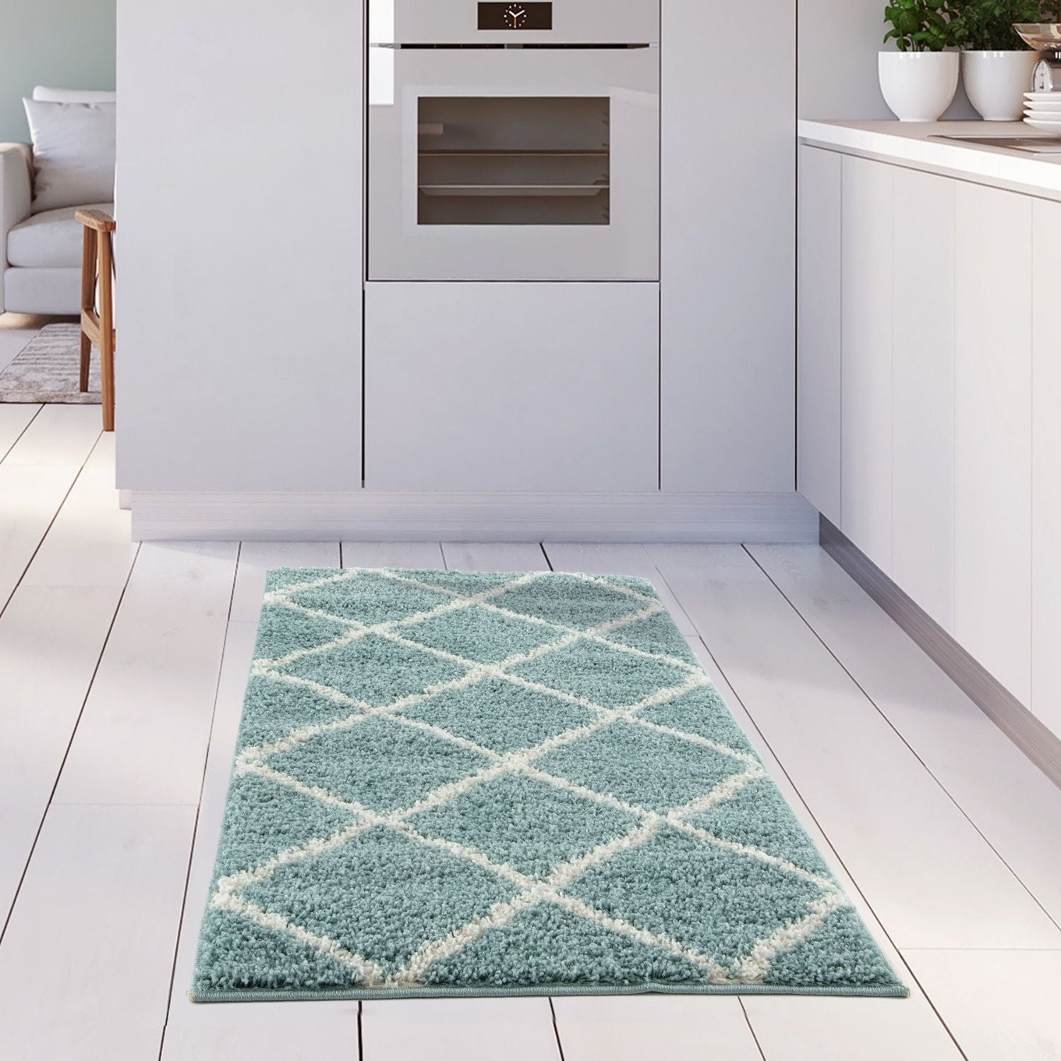 Moroccan Duck Egg Blue Shaggy Rug | 550 - PN Home