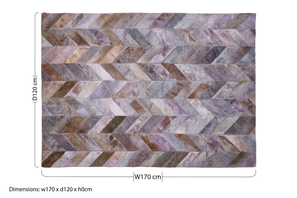 Bosie Safira Small Grey Hair on Leather Chevron Patchwork Rug - PN Home