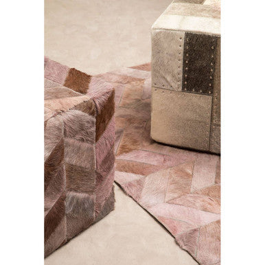 Bosie Safira Small Grey Hair on Leather Chevron Patchwork Rug - PN Home