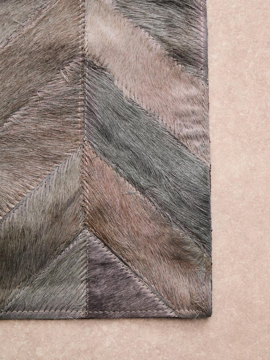Bosie Safira Small Grey Hair on Leather Chevron Patchwork Rug - PN Home