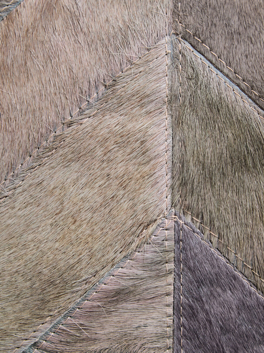 Bosie Safira Small Grey Hair on Leather Chevron Patchwork Rug - PN Home