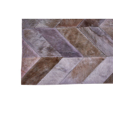 Bosie Safira Small Grey Hair on Leather Chevron Patchwork Rug - PN Home
