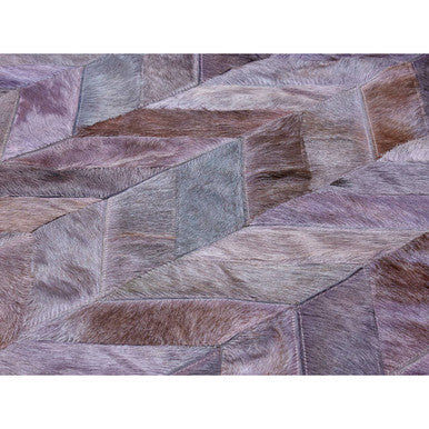 Bosie Safira Small Grey Hair on Leather Chevron Patchwork Rug - PN Home