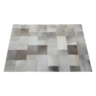 Bosie Safira Small Grey Hair on Leather Patchwork Rug - PN Home