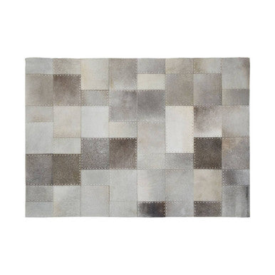 Bosie Safira Small Grey Hair on Leather Patchwork Rug - PN Home