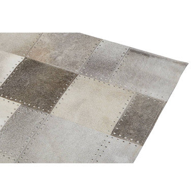 Bosie Safira Small Grey Hair on Leather Patchwork Rug - PN Home