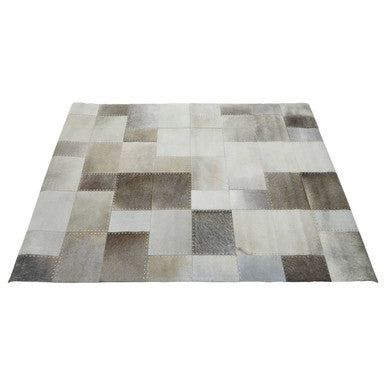Bosie Safira Large Grey Hair on Leather Patchwork Rug - PN Home