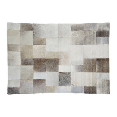 Bosie Safira Large Grey Hair on Leather Patchwork Rug - PN Home