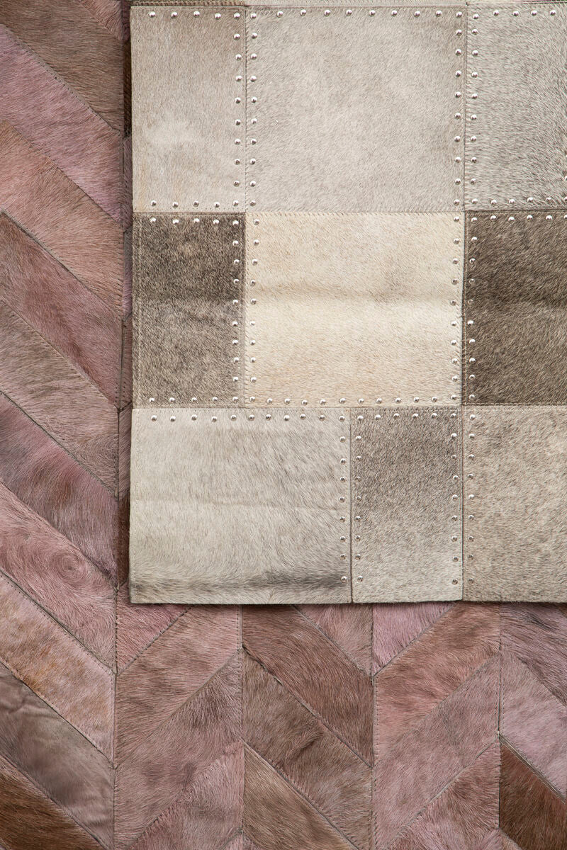 Bosie Safira Large Grey Hair on Leather Patchwork Rug - PN Home