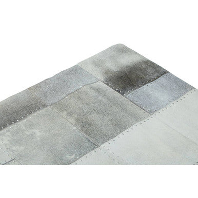 Bosie Safira Large Grey Hair on Leather Patchwork Rug - PN Home
