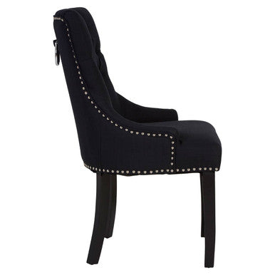 Kensington Townhouse Black Linen Studded Dining Chair - PN Home