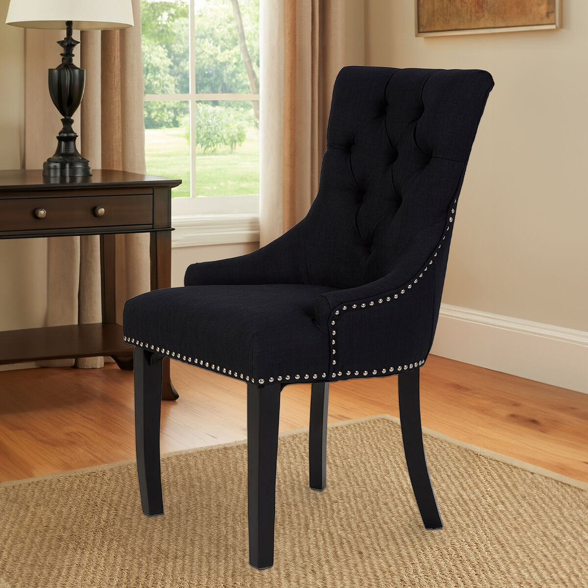 Kensington Townhouse Black Linen Studded Dining Chair - PN Home