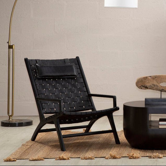 Kendari Black Leather Woven Chair - PN Home