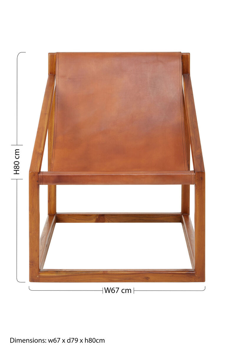 Kendari Brown Leather and Teak Wood Sling Chair - PN Home