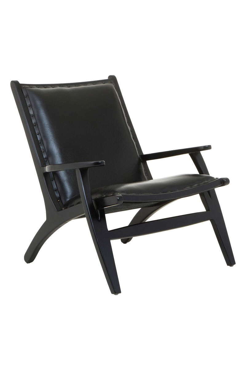 Kendari Black Leather and Teak Wood Chair with Stud Detail - PN Home