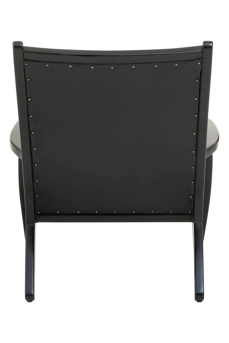Kendari Black Leather and Teak Wood Chair with Stud Detail - PN Home