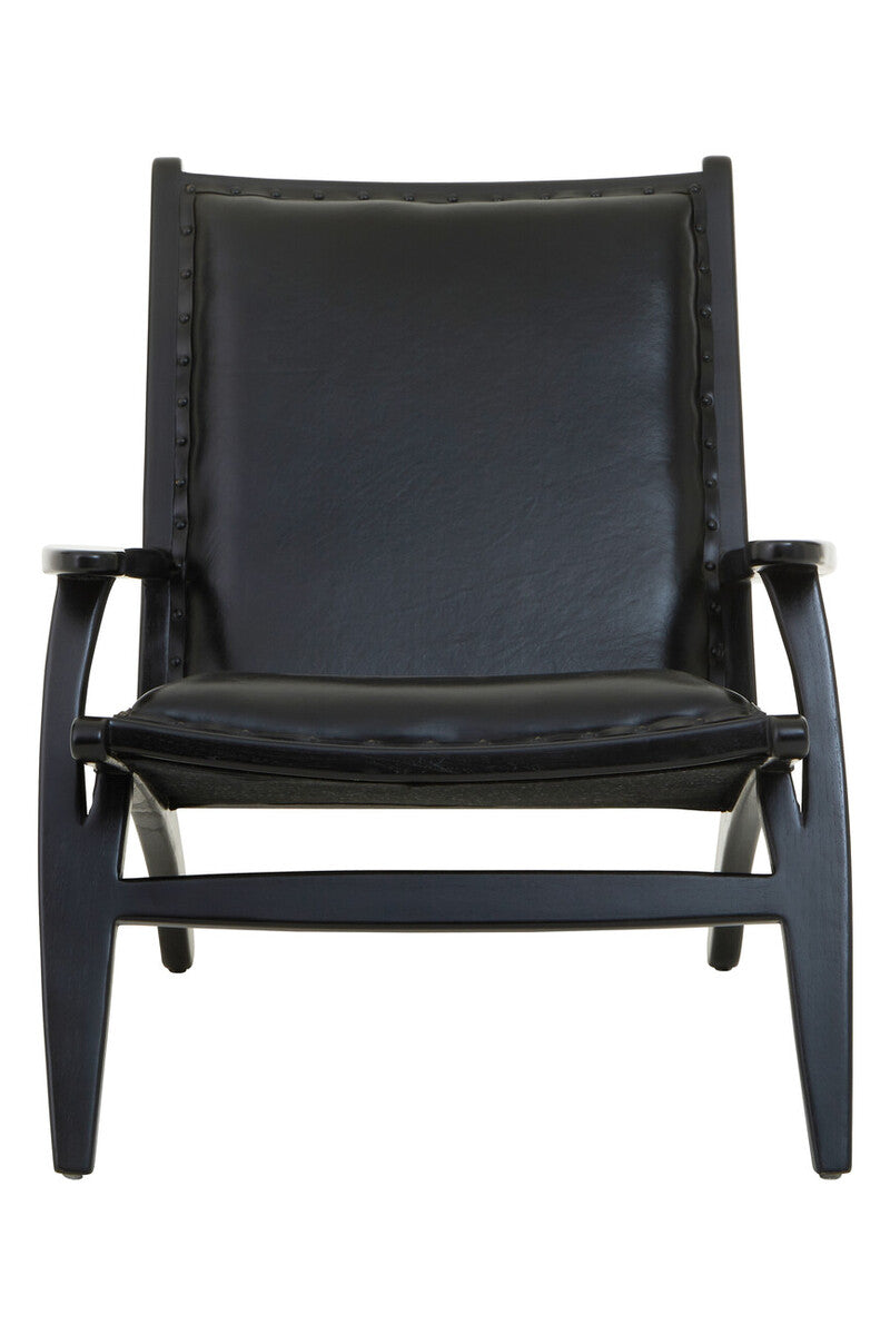 Kendari Black Leather and Teak Wood Chair with Stud Detail - PN Home