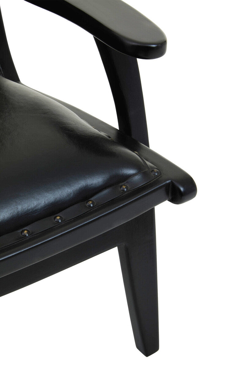 Kendari Black Leather and Teak Wood Chair with Stud Detail - PN Home