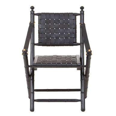 Kendari Black Strapped Leather And Black Teak Wood Chair