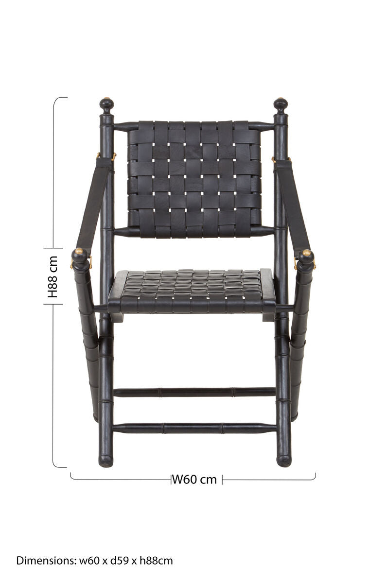Kendari Black Strapped Leather And Black Teak Wood Chair - PN Home