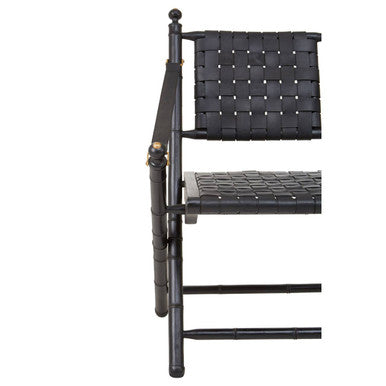 Kendari Black Strapped Leather And Black Teak Wood Chair