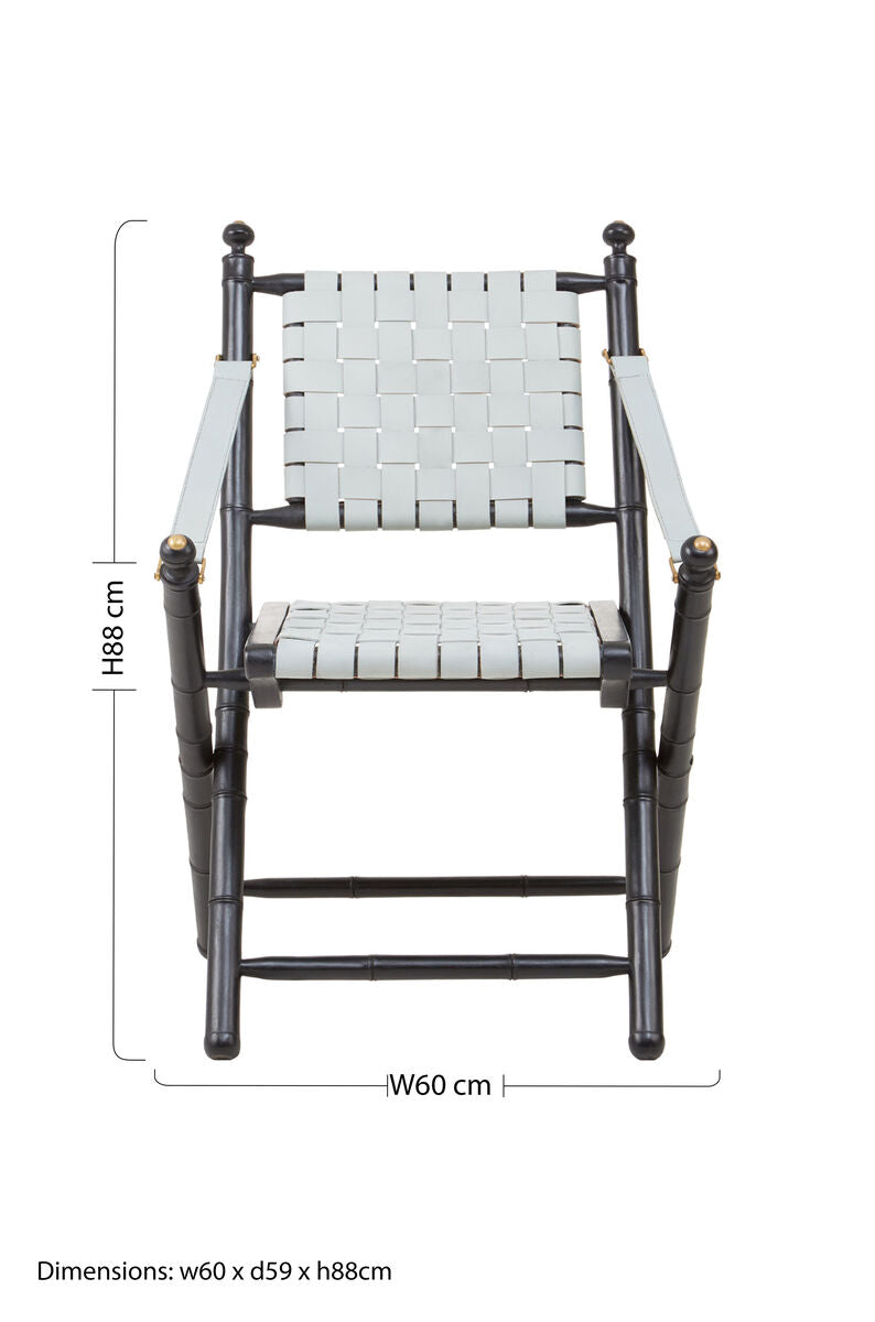Kendari White Leather And Black Teak Wood Chair - PN Home