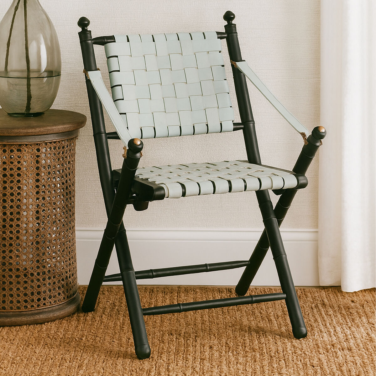 Kendari White Leather And Black Teak Wood Chair - PN Home