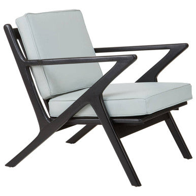 Kendari Grey Leather and Black Teak Wood Armchair - PN Home