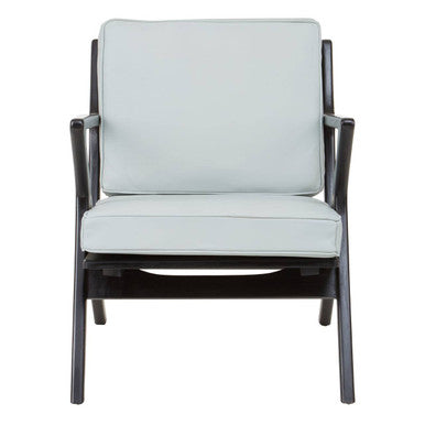 Kendari Grey Leather and Black Teak Wood Armchair - PN Home