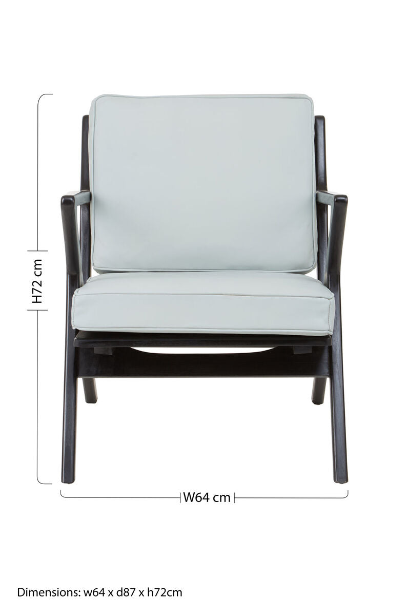 Kendari Grey Leather and Black Teak Wood Armchair - PN Home
