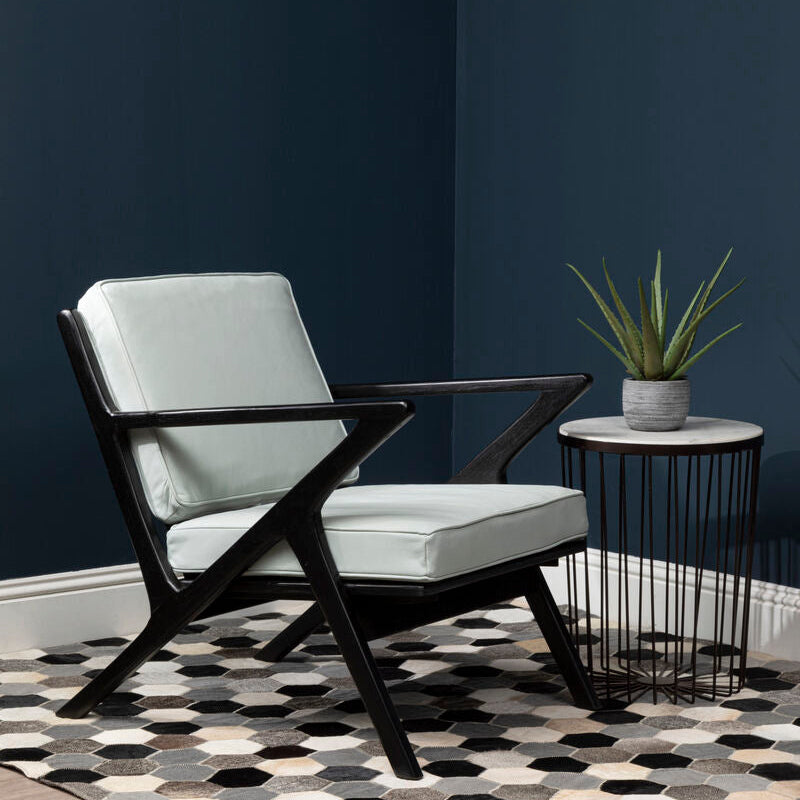 Kendari Grey Leather and Black Teak Wood Armchair - PN Home