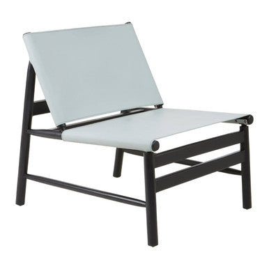 Kendari Grey Leather and Black Teak Modern Sling Chair - PN Home