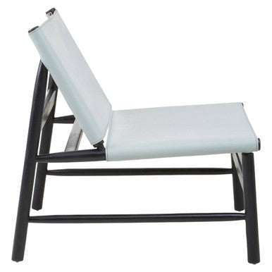 Kendari Grey Leather and Black Teak Modern Sling Chair - PN Home