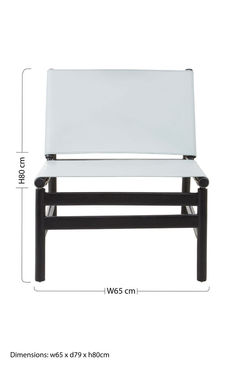 Kendari Grey Leather and Black Teak Modern Sling Chair - PN Home