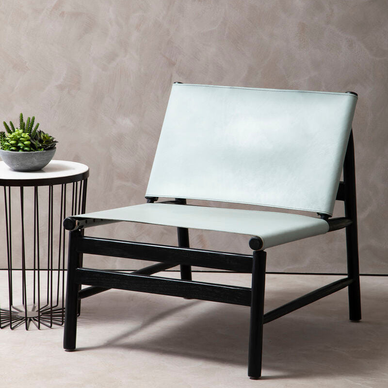 Kendari Grey Leather and Black Teak Modern Sling Chair - PN Home