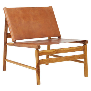 Kendari Brown Leather and Teak Modern Sling Chair - PN Home