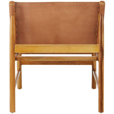 Kendari Brown Leather and Teak Modern Sling Chair - PN Home