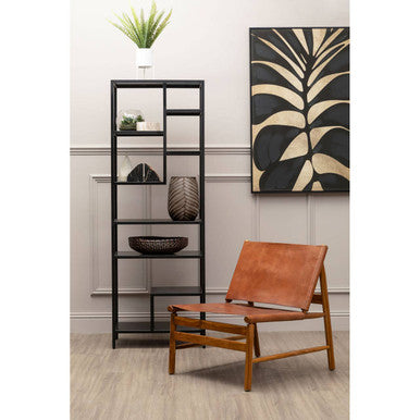 Kendari Brown Leather and Teak Modern Sling Chair - PN Home