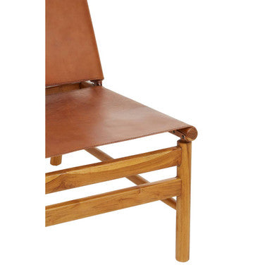 Kendari Brown Leather and Teak Modern Sling Chair - PN Home