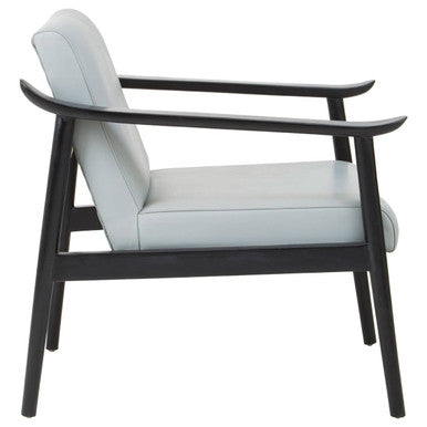 Kendari Grey Leather Armchair with Black Teak Wood Frame - PN Home