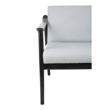 Kendari Grey Leather Armchair with Black Teak Wood Frame - PN Home