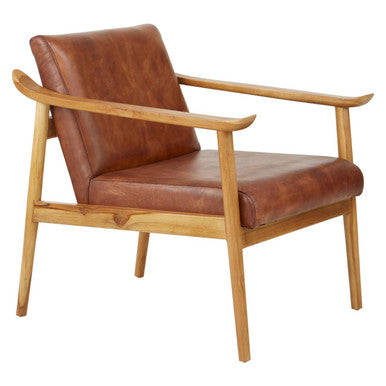 Kendari Brown Leather with Natural Teak Wood Armchair - PN Home