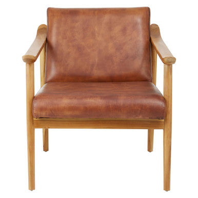 Kendari Brown Leather with Natural Teak Wood Armchair - PN Home