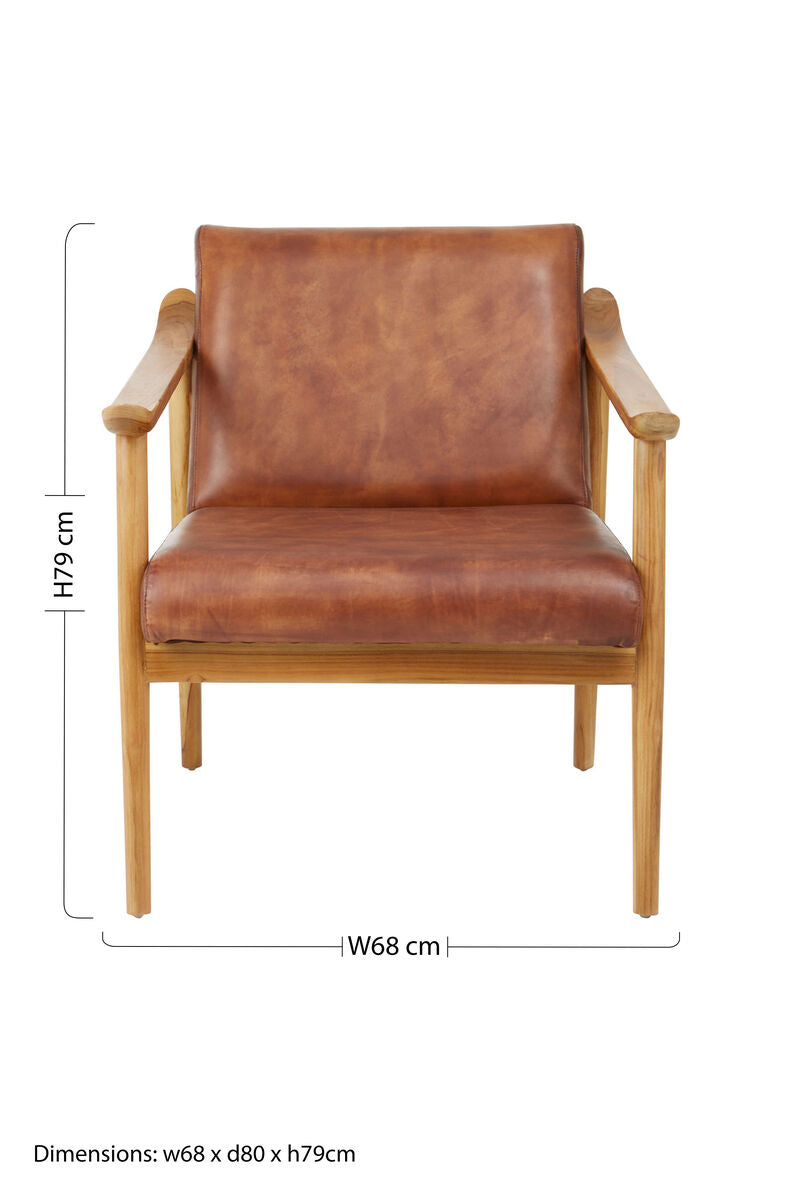 Kendari Brown Leather with Natural Teak Wood Armchair - PN Home