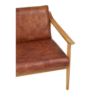 Kendari Brown Leather with Natural Teak Wood Armchair - PN Home